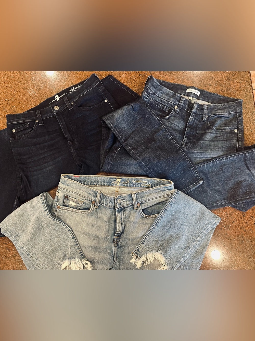 3 - Pair Women’s Skinny Jeans Trio Blue Denim Mix - SEVEN & GOOD AMERICAN Sz 28